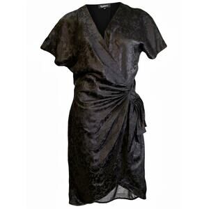 80s Vintage Pat Argenti Boutique Black Faux Wrap Dress - M